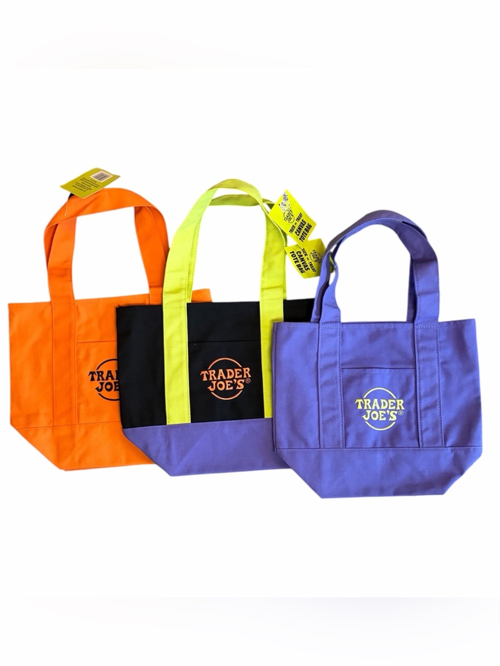 NWT Trader Joe's Halloween Mini Canvas Tote Bags Set of 3 Trick Or Treat